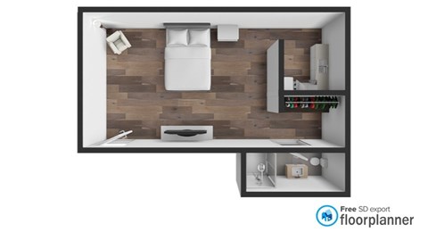 Floor plan for studio, 1 bath, 300 sqft